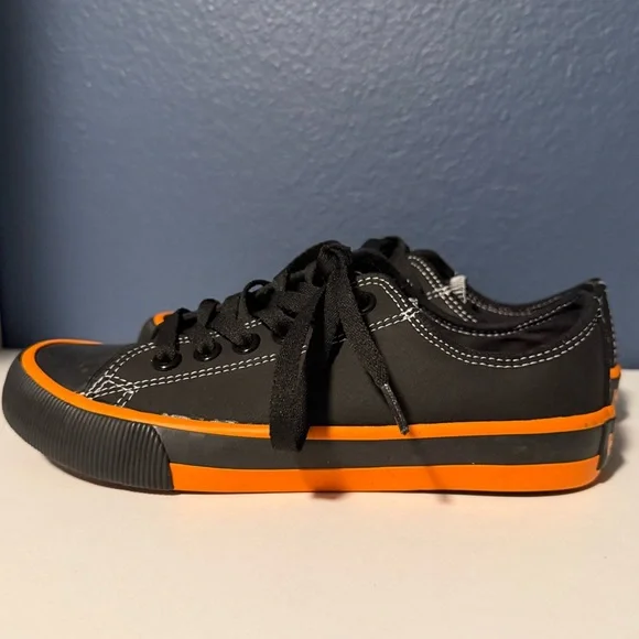 Harley-Davidson “Zia” Women’s Back & Orange Low Top Sneakers Size 6 - Picture 1 of 8